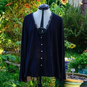 Bobeau Black lace lined Deep V-neck dress cardigan